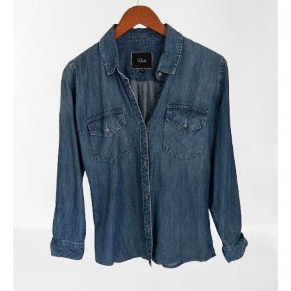 Rails Carter Chambray Button Down Shirt Blue Pock… - image 2
